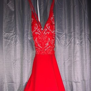 Beautiful red bedazzled prom dress